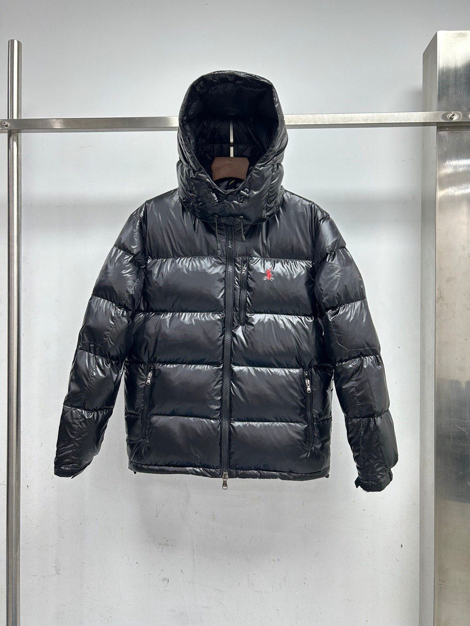 Black Glossy Hooded Puffer Jacket