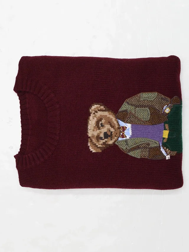 Burgundy Bear Knit Sweater